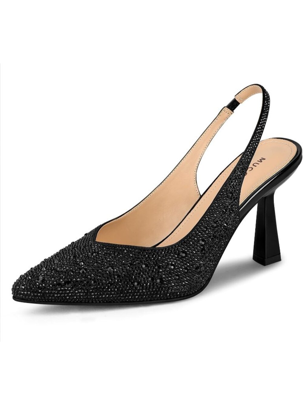 Women's Black Rhinestones Slingback Pointe Toe Heels Closed Pumps Stiletto